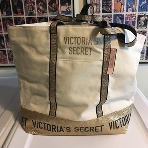 Victorias Secret Canvas Overnight Tote Bag Glitter